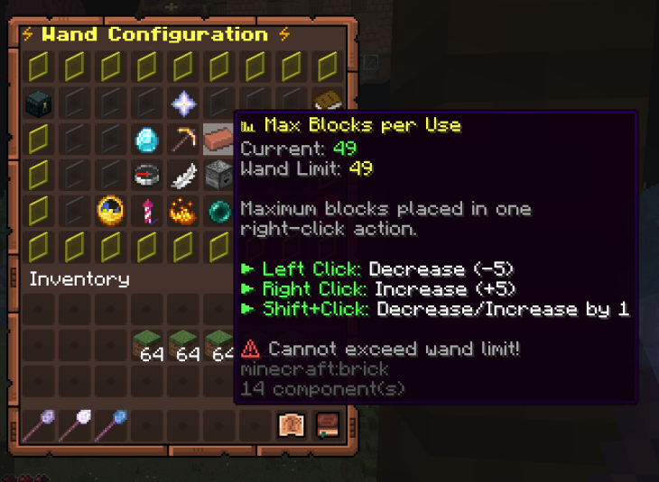 Builder's Wand Wiki Configuration GUI Example Max Blocks per Use