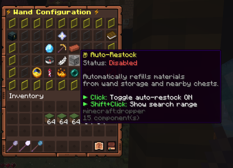 Builder's Wand Wiki Configuration GUI Example Restock Toggle